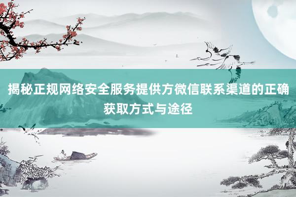 揭秘正规网络安全服务提供方微信联系渠道的正确获取方式与途径