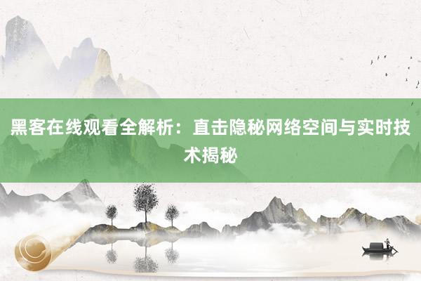 黑客在线观看全解析:直击隐秘网络空间与实时技术揭秘
